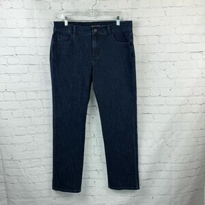 Soft Surroundings Mid/Dark Wash 5 Pocket Denim Straight Leg Jeans Size 14 Petite